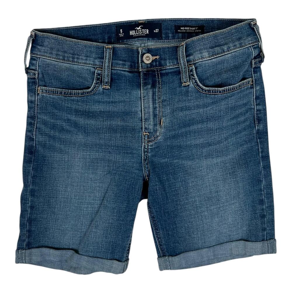 Hollister Shorts Women's 5 W 27 Blue Mid-Rise Short 7 Bermuda Denim Stretch